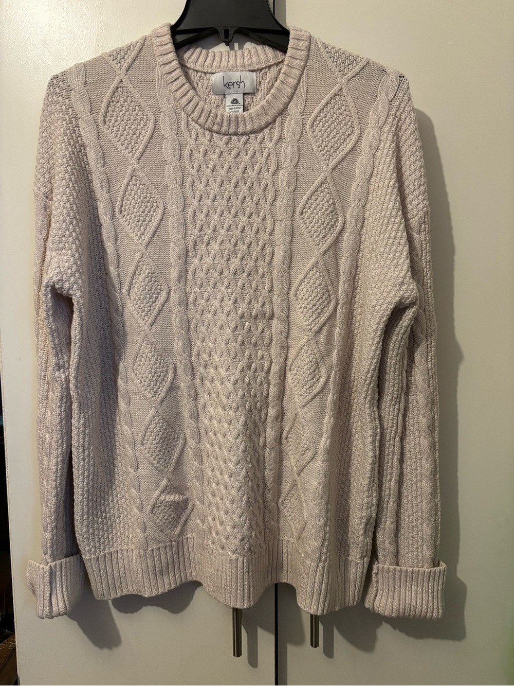Kersh Cream Cable Knit Crewneck Sweater